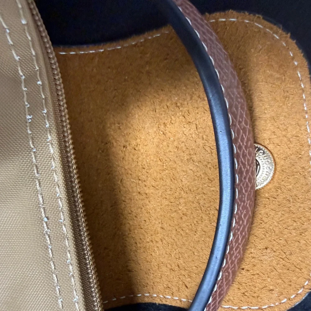Mini Crossbody Bag Top Handle Yellow Sand Brown Leather Trim+ Strap
